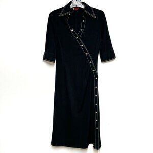 Very Rare Aline Made In Israel Black Assymetrical Snap Sheath Dress Sz 1 Small